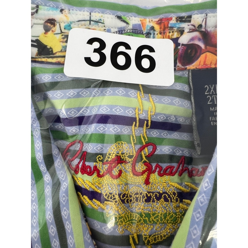 Robert Graham Men's 2XLT Green Purple Stripe Long Sleeve Button Down Shirt - Picture 13 of 13
